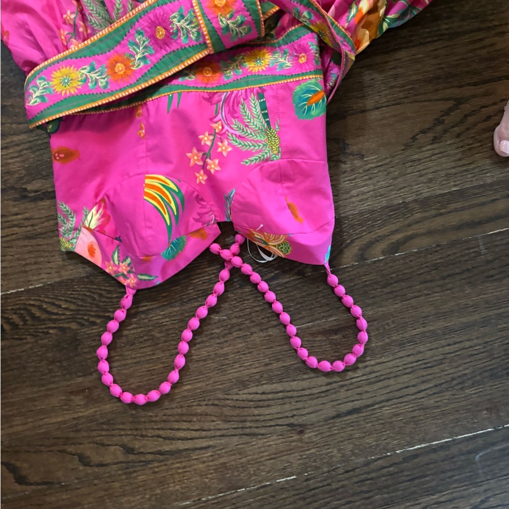 Vibrant Pink green and orange floral Farm Rio Dress.